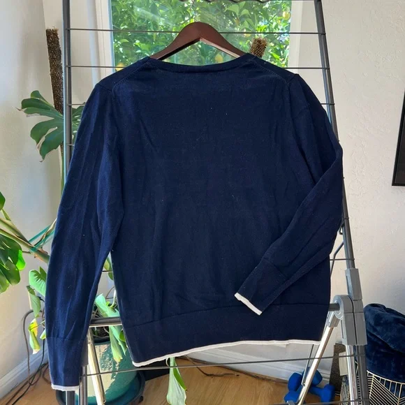Gap Dark Blue Crewneck Sweater with Bicycle Design & White Cuff Accent - Size S - Picture 2 of 4